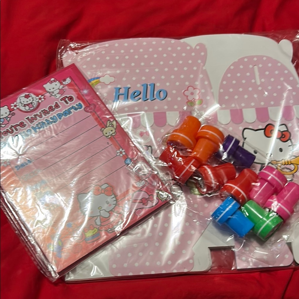 Hello Kitty Pink Party Invitation Set with Colorful Stamps